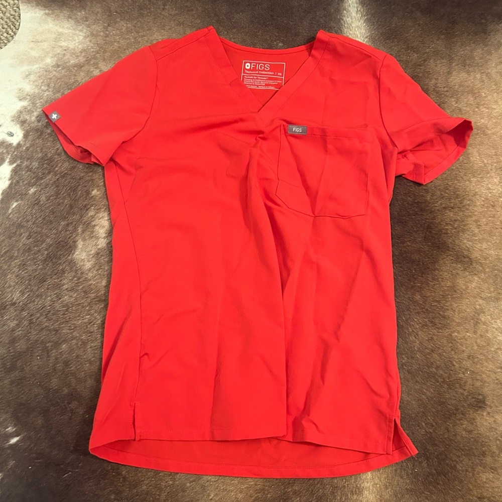 Fig Technical Collection Scrub Top- Neon Red